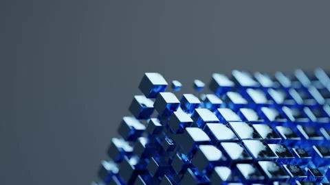 Animated Cube Made of Many Reflective Metallic Blue Blocks in Motion 库存影片 331109370