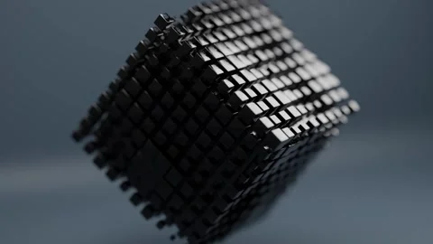 Animated Cube Made of Moving Metallic Black Blocks 库存影片 331109714