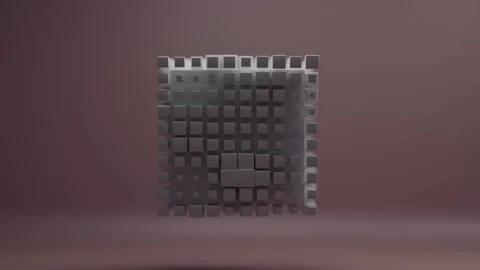Animated Cube Made of Moving Square Segments Floating in Dark Space Stock Footage 331109658
