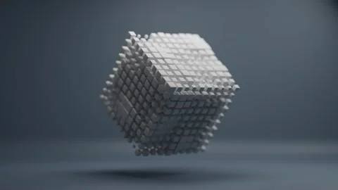 Animated Cube Made of Moving White Blocks Floating in Dark Space Stock Footage 331109604