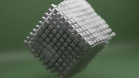 Animated Cube Made of Moving White Blocks in a Floating 3d Geometric Motion Видео 331109641