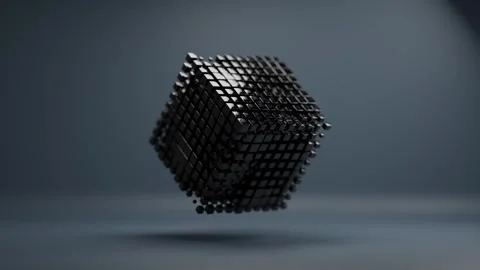 Animated Cube Made of Small Dark Metallic Blocks Floating in Empty Space 库存影片 331109720