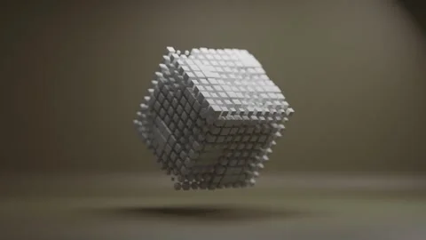 Animated Cube Made of Small Floating White Blocks Rotating in Space 库存影片 331109712
