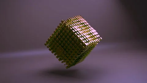 Animated Cube Made of Small Gold Fragments Rotating in Dark Space Vídeos de archivo 331109514