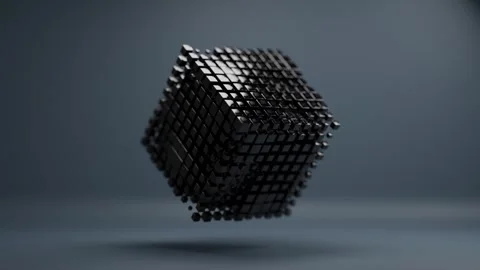 Animated Cube Made of Small Metallic Blocks Rotating in Dark Space 库存影片 331109723