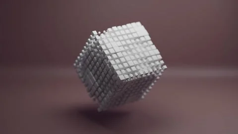 Animated Cube Made of Small Moving Blocks Floating in Three Dimensional Space Vídeos de archivo 331109671
