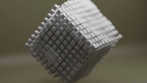 Animated Cube Made of Small Moving White Blocks Rotating in Space 库存影片 331109692