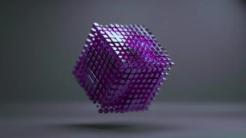 Animated Cube Made of Small Purple Metallic Blocks Rotating in Space Vídeos de archivo 331109557