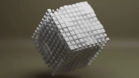 Animated Cube Made of White Blocks Rotating in a Three Dimensional Space 库存影片 331109687