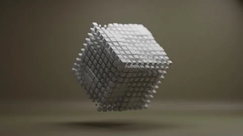 Animated Cube Made of White Digital Voxels Floating in a Minimalist Void Видео 331109685