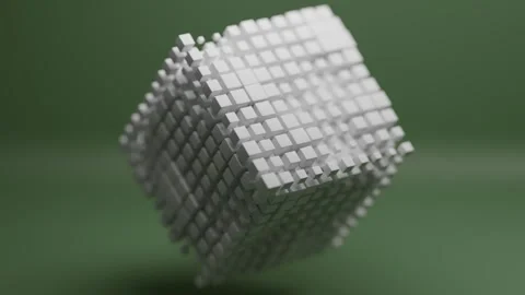 Animated Cube Made of White Moving Blocks on a Green Background 库存影片 331109637