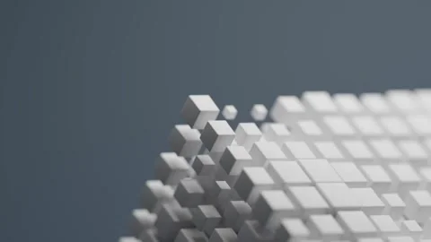 Animated Cube Structure with Floating Blocks on a Gray Background Stock Footage 331109622