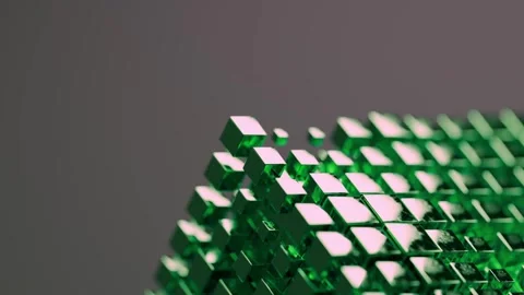 Animated Cube Structure Made of Floating Green Metallic Blocks in Motion Stock Footage 331109441