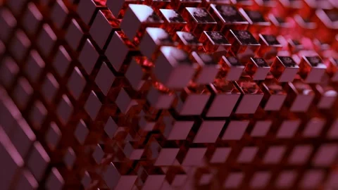 Animated Cube Structure with Moving Glossy Red Blocks in Motion 库存影片 331109591