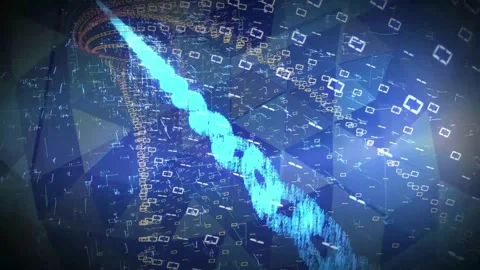 Animated cubic grid of digital data nodes and flashing information streams. Stock Footage 334024092