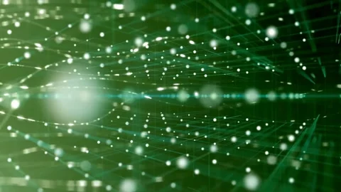 Animated cubic grid of digital data nodes and flashing information streams. Stock Footage 334025740