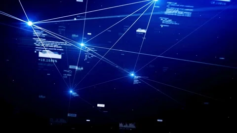 Animated cubic grid of digital data nodes and flashing information streams. 스톡 동영상 334026950