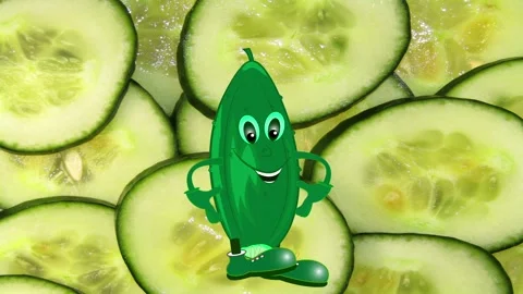 Animated cucumber on the background of sliced cucumbers. Stock Footage 147252042