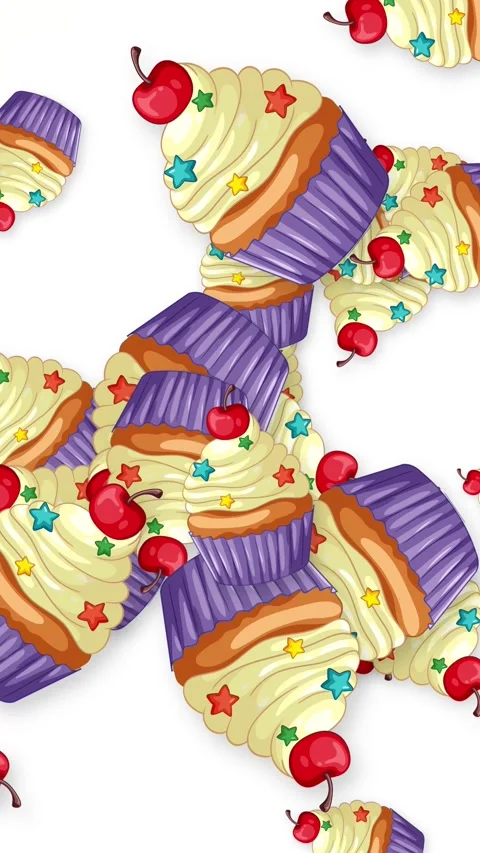 Animated Cupcakes Falling and Bursting on White Background Stock Footage 343820067