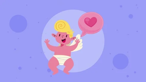 Animated cupid character floating in space with hearts for valentine day ce.. Stock Footage 338421914