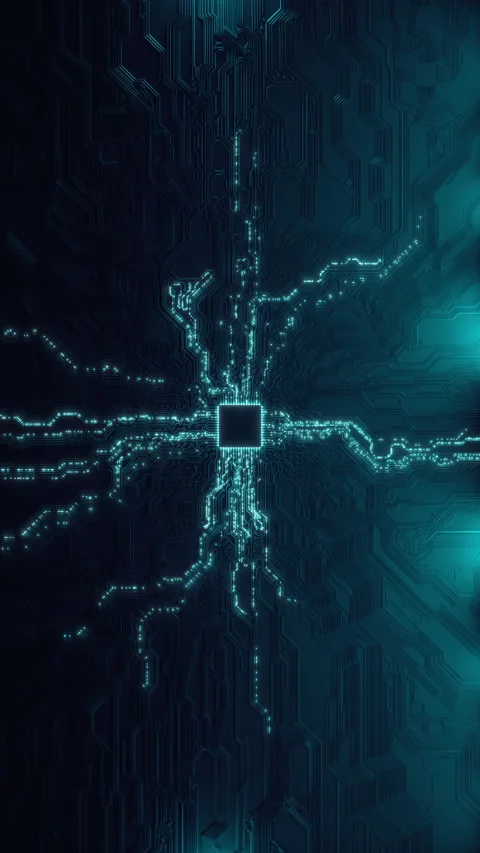 Animated current flow on circuit board. Digital technology background. Computer Stock Footage 308924298