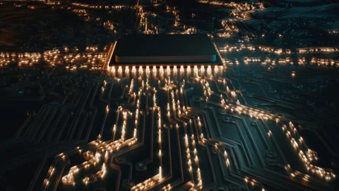 Animated current flow on circuit board. Digital technology data transfer Stock Footage 309521358