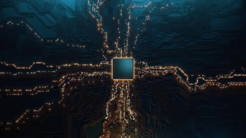 Animated current flow on circuit board. Digital technology background. Computer Stock Footage 312888639