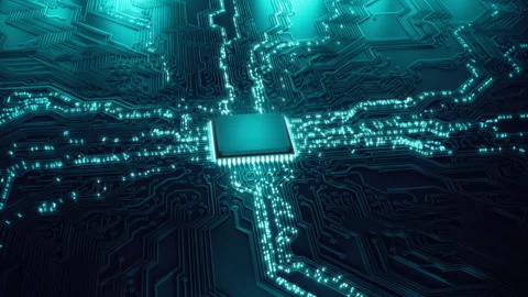 Animated current flow on circuit board. Digital technology data transfer Stock Footage 317223482