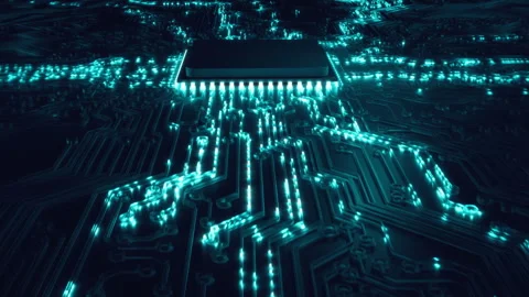 Animated current flow on circuit board. Digital technology data transfer Stock Footage 318254078