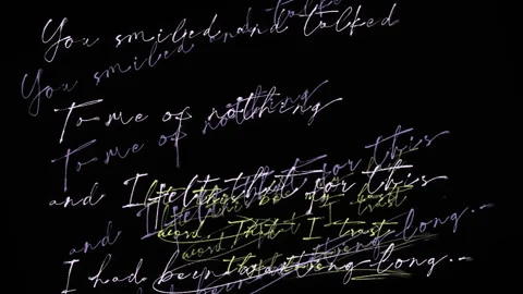Animated Cursive Handwriting Poetry on Black Background Overlay Video stock 309841315