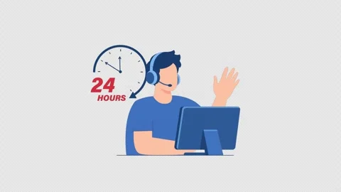 Animated Customer Support Agent Service 24 Hours - Transparent Stock-Footage 347008084