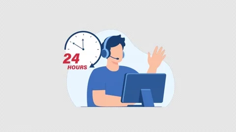 Animated Customer Support Agent Service 24 Hours - Transparent Stock-Footage 347008085