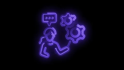 Animated customer support explainer with gears neon style concept and consulting Stock Footage 330774813