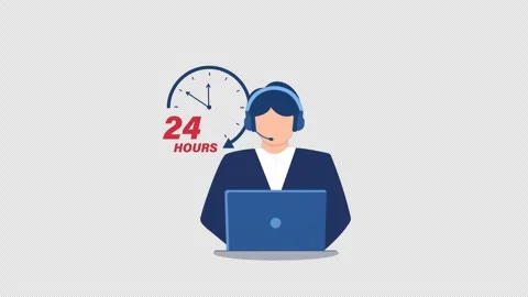 Animated Customer Support Representative with 24 Hour Service - Transparent Stock-Footage 347591113