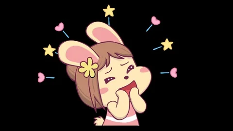 Animated Cute Bunny Girl Extremely Happy - Transparent Background Stock Footage 282780098