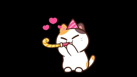 Animated Cute Cat Blowing Heart Balloon - Transparent Background Stock Footage 282785342