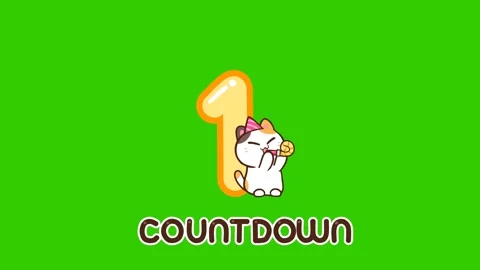 Animated Cute Cat with Countdown 1-2-3 - Green Screen Stock Footage 282785286