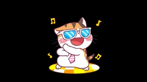 Animated cute cat dancing with glasses and twinkling lights  Stock Footage 285223361