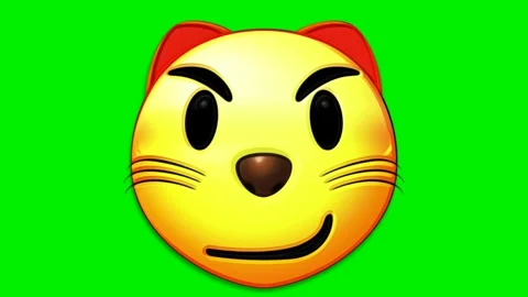 Animated cute cat face on a green background. Stock Footage 321800943