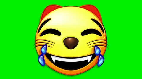 Animated cute cat face on a green background. Stock Footage 321800945