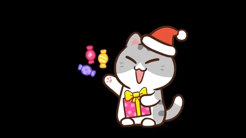Animated Cute Cat Giving Candy - Transparent Background Видео 282785325