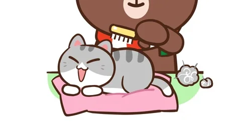 Animated Cute Cat Grooming - White Background Stock Footage 282785232