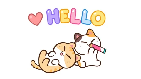 Animated Cute Cat with Hello Message - White Background Stock Footage 282785221