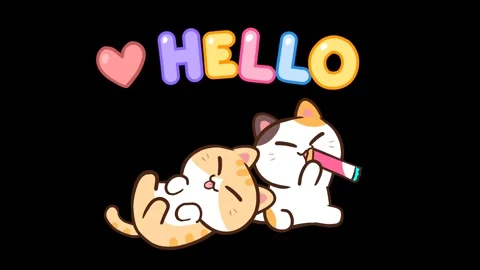Animated Cute Cat with Hello Message - Transparent Background Stock Footage 282785308