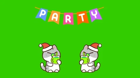 Animated Cute Cat Knocking Over Lemonade Party Glass - Green Screen Stock Footage 282785256