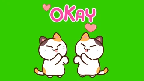 Animated Cute Cat with OK Text - Green Screen Stock Footage 282785223