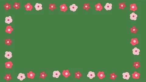 Animated cute floral frame with delicate flowers on a green background Stock Footage 312664403