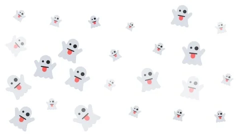 Animated Cute Ghost Emoji Pattern on White Background for Halloween 2025 Stock Footage 344875286