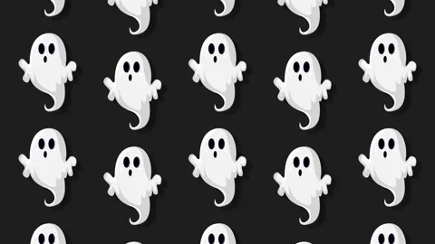 Animated Cute Ghost Pattern Loop Halloween Background Motion Graphic Black .. Stock Footage 345045134