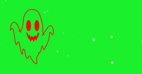 Animated Cute Halloween Ghost outlined. Spooky haunted spirit character flo.. Stock Illustration